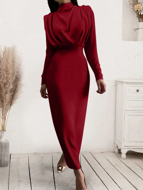 'Zosia' Ruched Turtleneck Dress - Celes Fashion